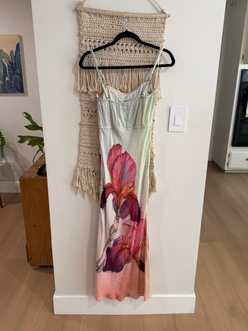 Anthropologie Strapless Dress in Light Green with Pink Floral Print - Picture 6 of 6